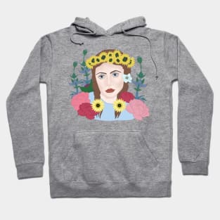 Girl with blue eyes with sunflowers and peonies Hoodie